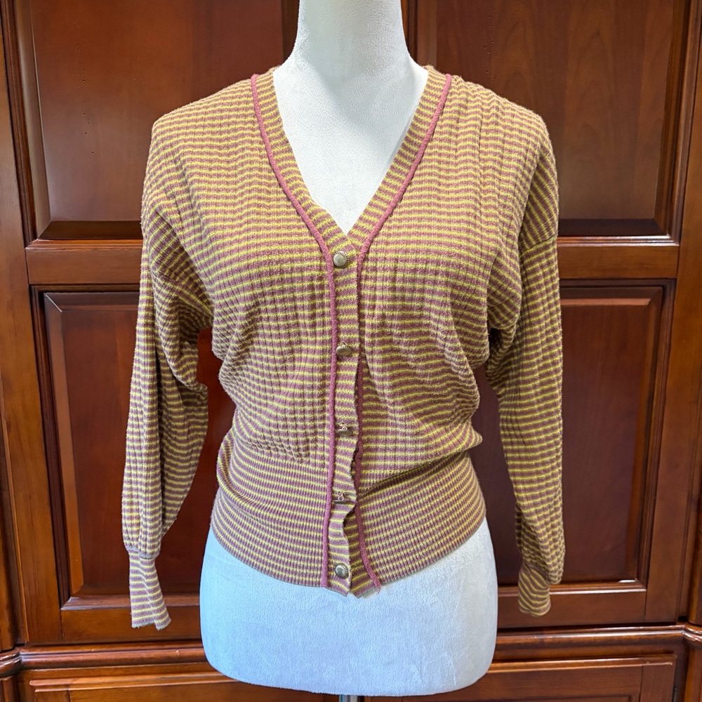 Belldini LA SzXS striped cardigan with wide waist band and gold buttons